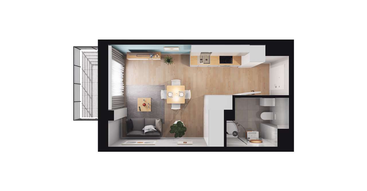 1-pokojowy apartament inwestycyjny 25m2 + balkon - Pełny obrazek: 2/8