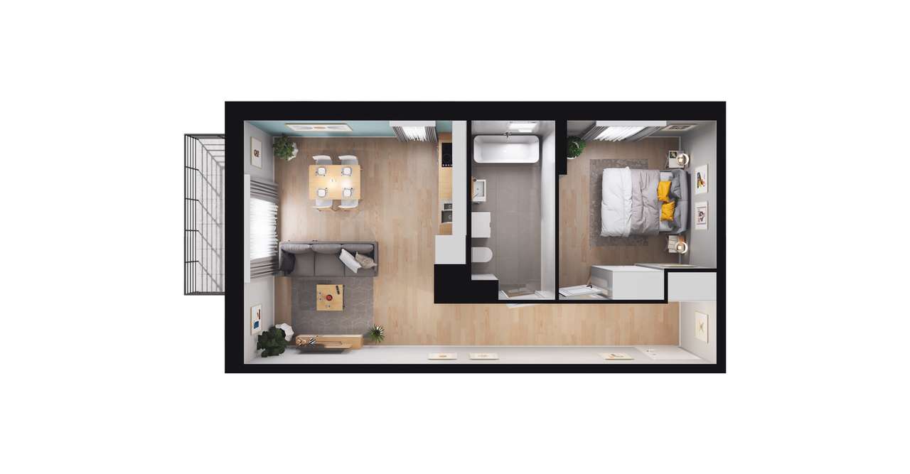 2-pokojowe mieszkanie 46m2 + balkon - Pełny obrazek: 2/8