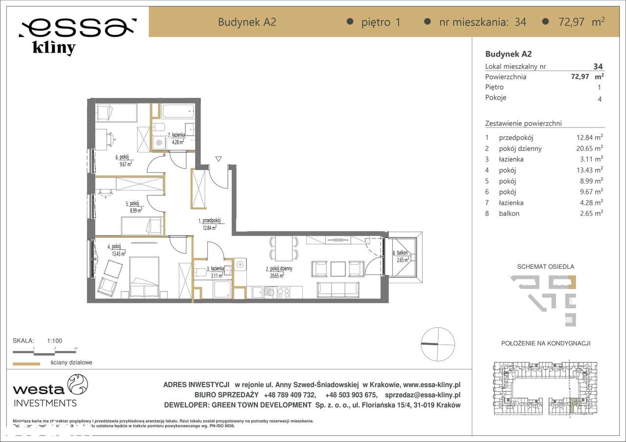 4-pokojowe mieszkanie 72m2 + 2 balkony - Pełny obrazek: 2/7