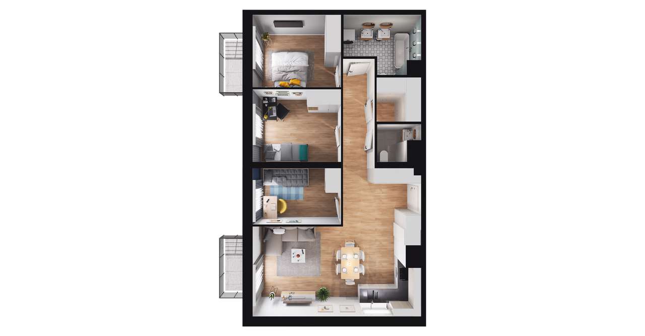 4-pokojowe mieszkanie 73m2 + 2 balkony - Pełny obrazek: 3/9