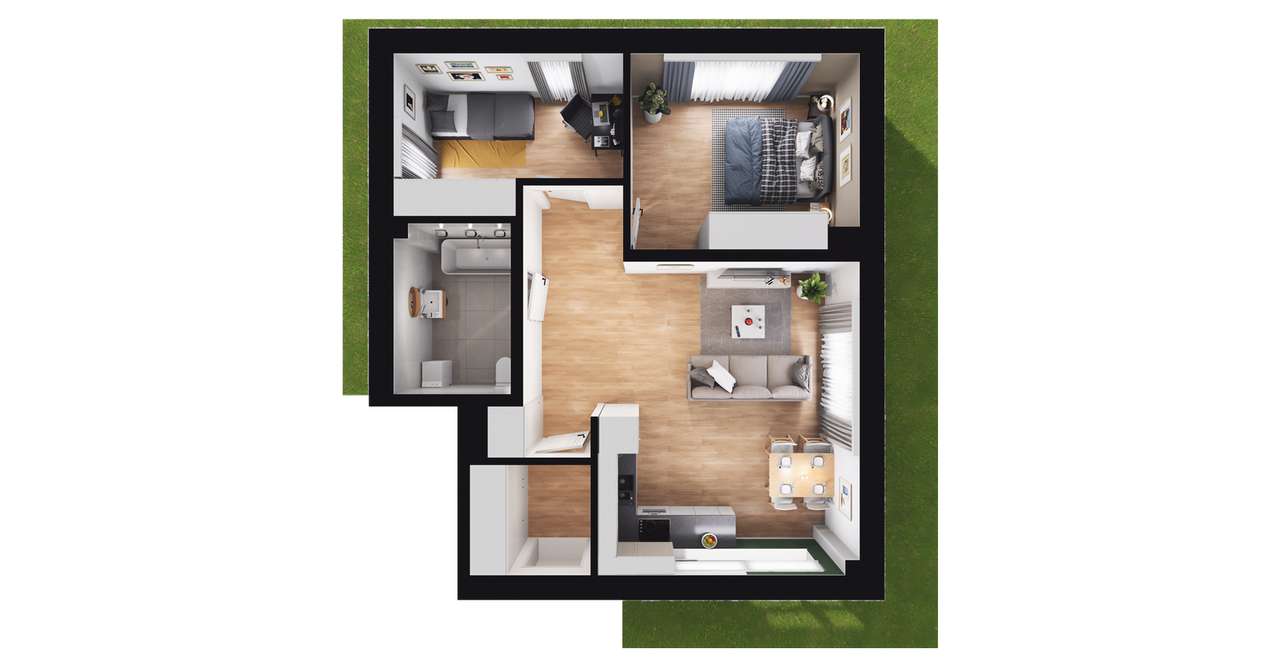 3-pokojowe mieszkanie 54m2 + ogródek - Pełny obrazek: 2/8