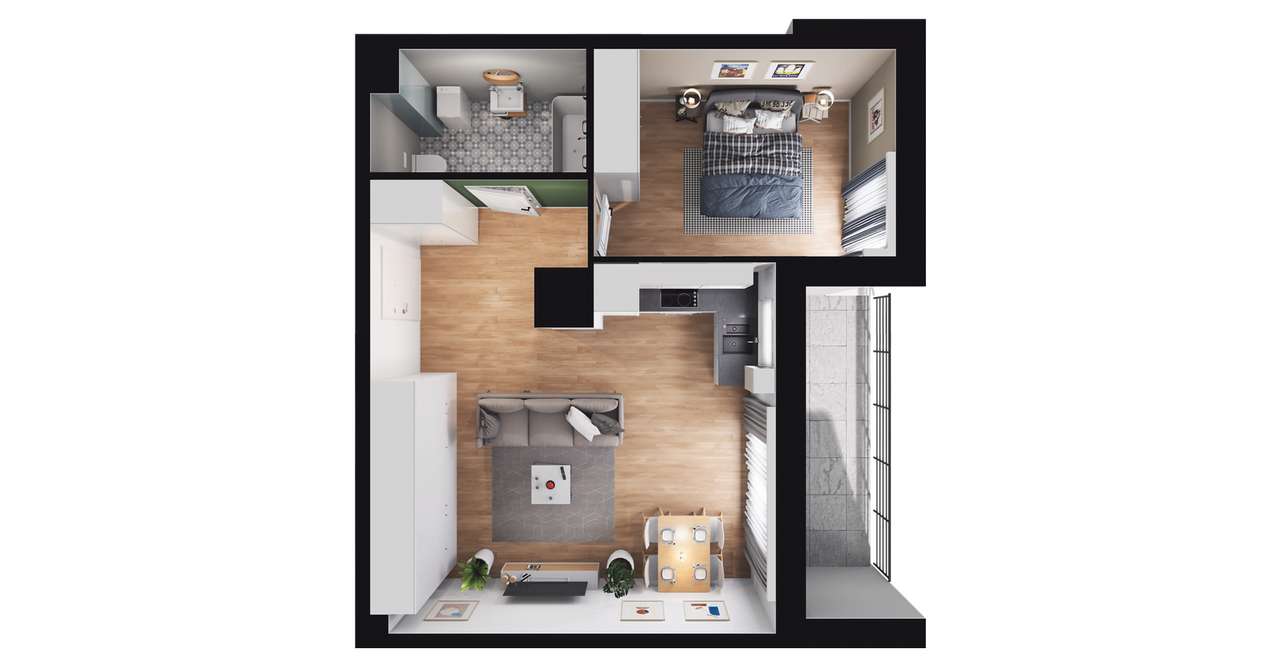 2-pokojowe mieszkanie 45m2 + loggia - Pełny obrazek: 2/6