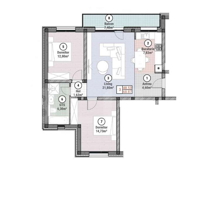 Apartament cu 3 camere 68 mp utili + gradina 100 mp, Mosnita Noua - Imagine principală: 1/1