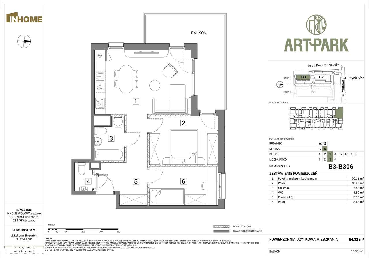 2-pokojowe mieszkanie 54m2 + balkon - Pełny obrazek: 2/9