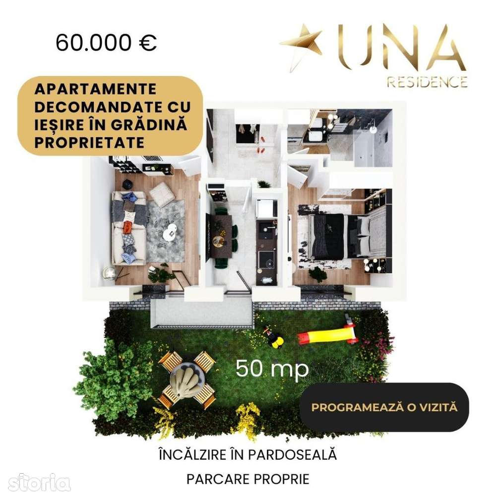 2 Camere decomandat, curte proprietate 50 mp