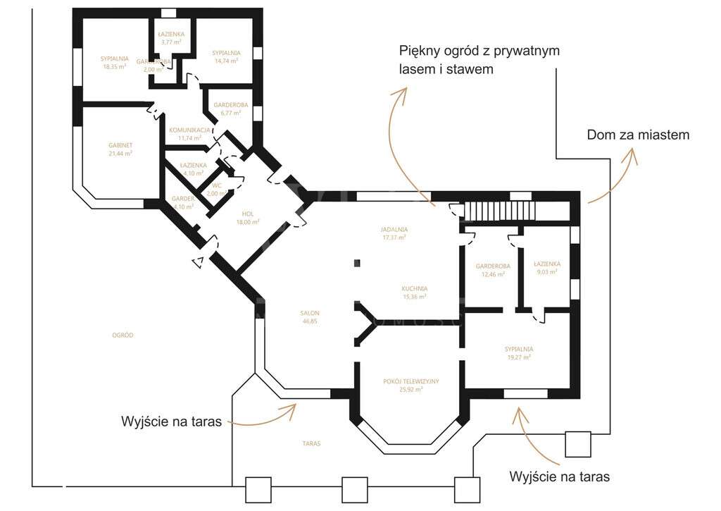 Dom parterowy z prywatnym laskiem i stawem - Pełny obrazek: 4/8