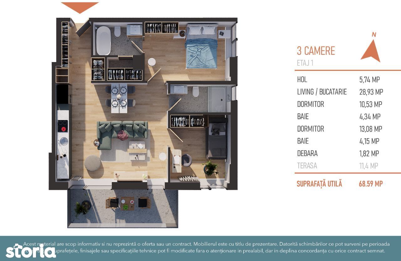 DEZVOLTATOR Hexagon vand Apartament 3 camere imobil nou ZENIA