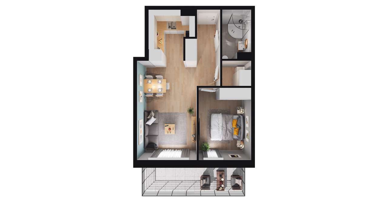 2-pokojowe mieszkanie 42m2 + taras Bezpośrednio - Pełny obrazek: 2/8