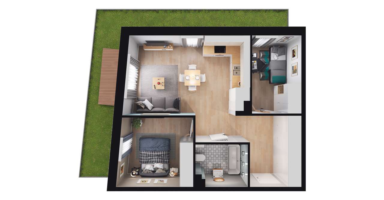 3-pokojowe mieszkanie 52m2 + ogródek - Pełny obrazek: 2/8
