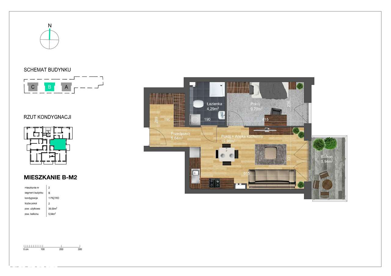 Bunscha Park 4.0 | Ostatni Etap Inwestycji!! | B-M2 - 2 pok. 39,59m2 - Pełny obrazek: 2/7