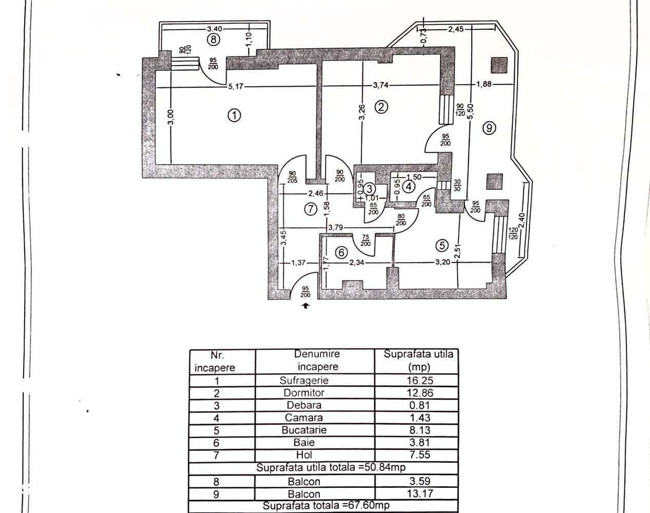 Apartament 2 camere Gavana 3, fond 1992, etaj 3, 2 balcoane,decomandat-6
