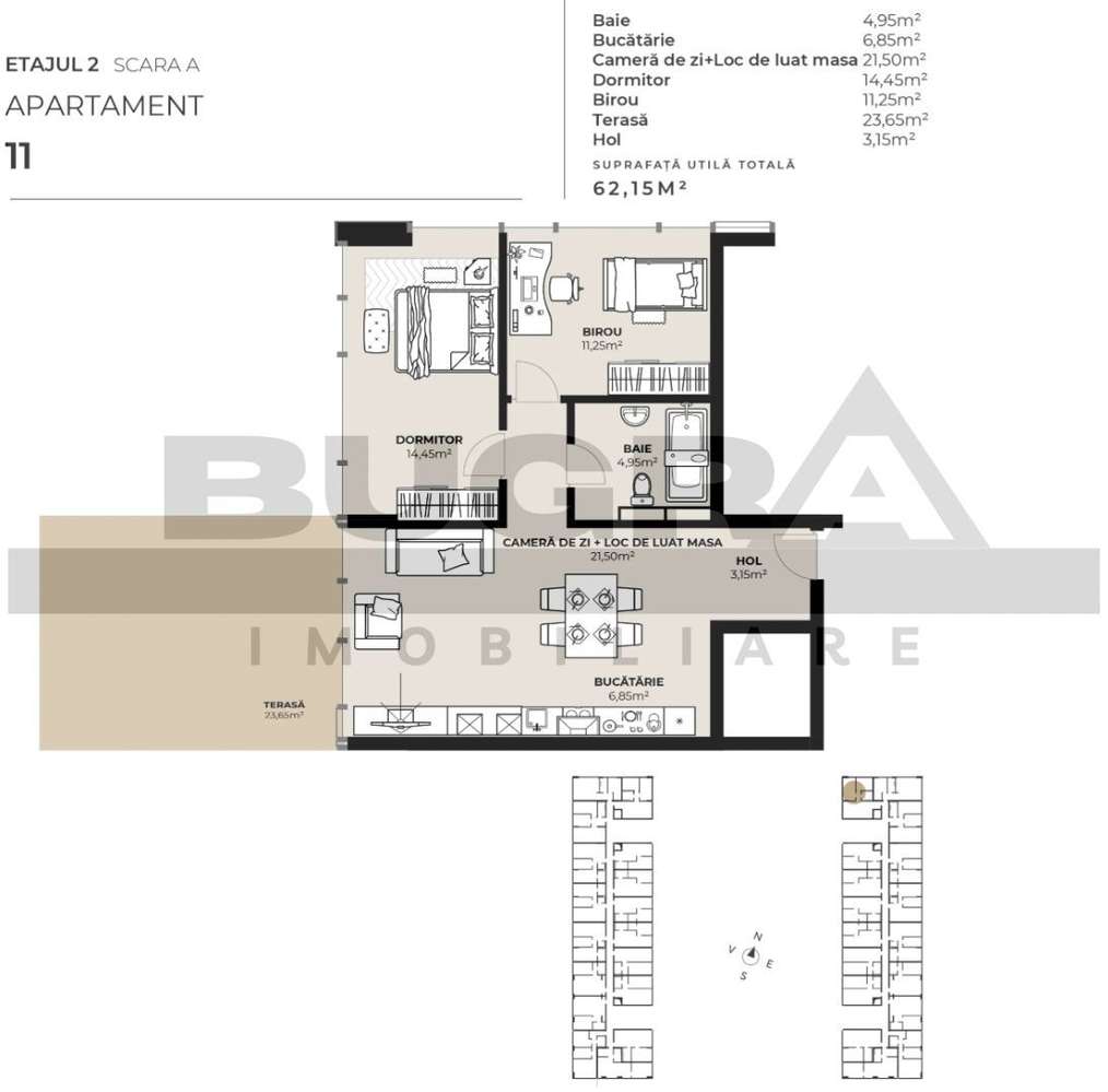 Apartament 3 camere, 62 mp, terasa 24 mp, zona autogara - Imagine principală: 2/3