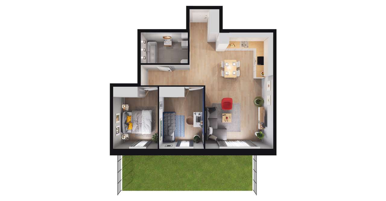 3-pokojowe mieszkanie 59m2 + 2 tarasy Bezpośrednio - Pełny obrazek: 3/9