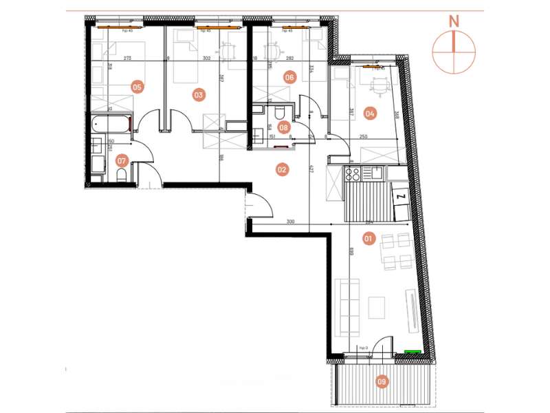 Mieszkanie, 83.59m², 5 pokoi, 5 piętro, C-KLF18-LM33, Nowe Horyzonty - Pełny obrazek: 2/14