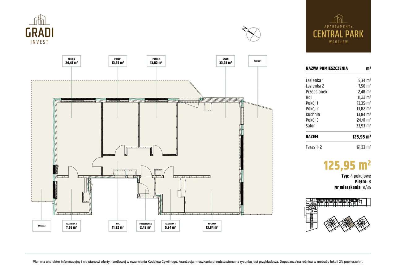 4-pokojowe mieszkanie 125m2 + taras Bezpośrednio - Pełny obrazek: 2/7