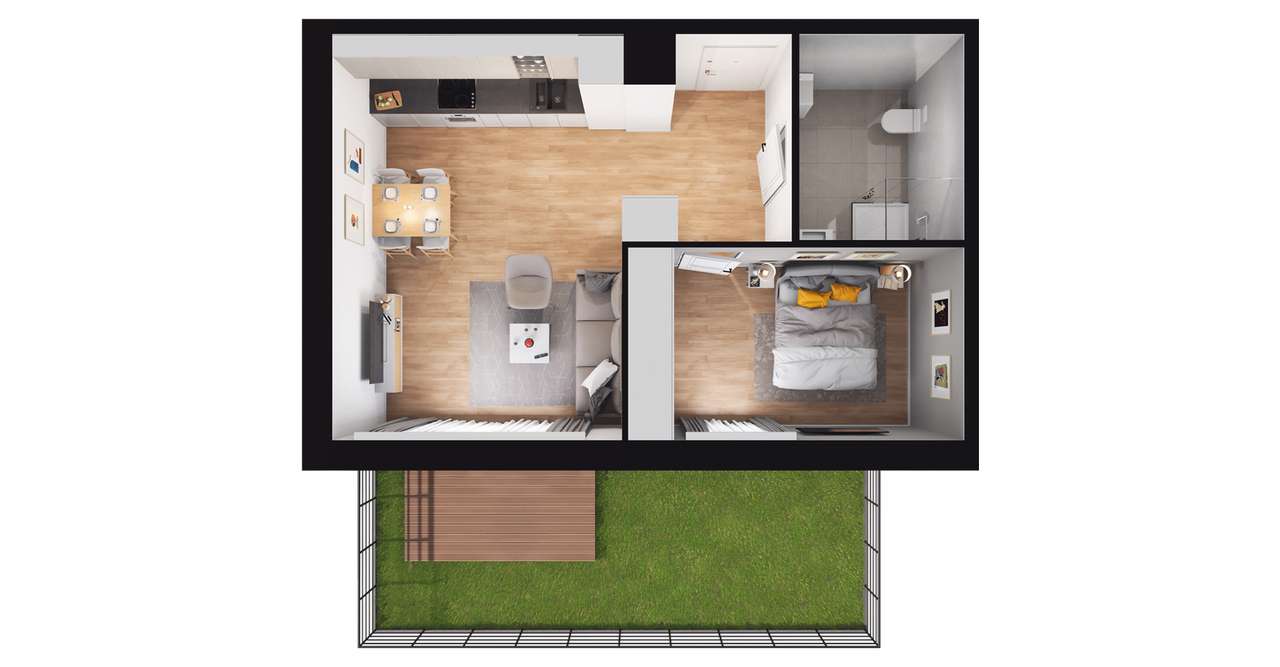 2-pokojowe mieszkanie 42m2 + ogródek - Pełny obrazek: 2/8