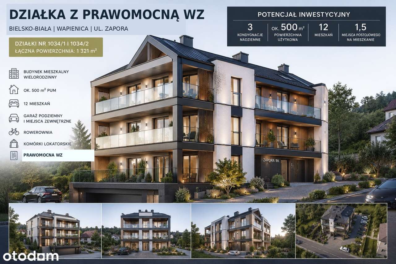 Działka z prawomocną WZ, budynek wielorodzinny, 500m² PUM, 12 mieszkań
