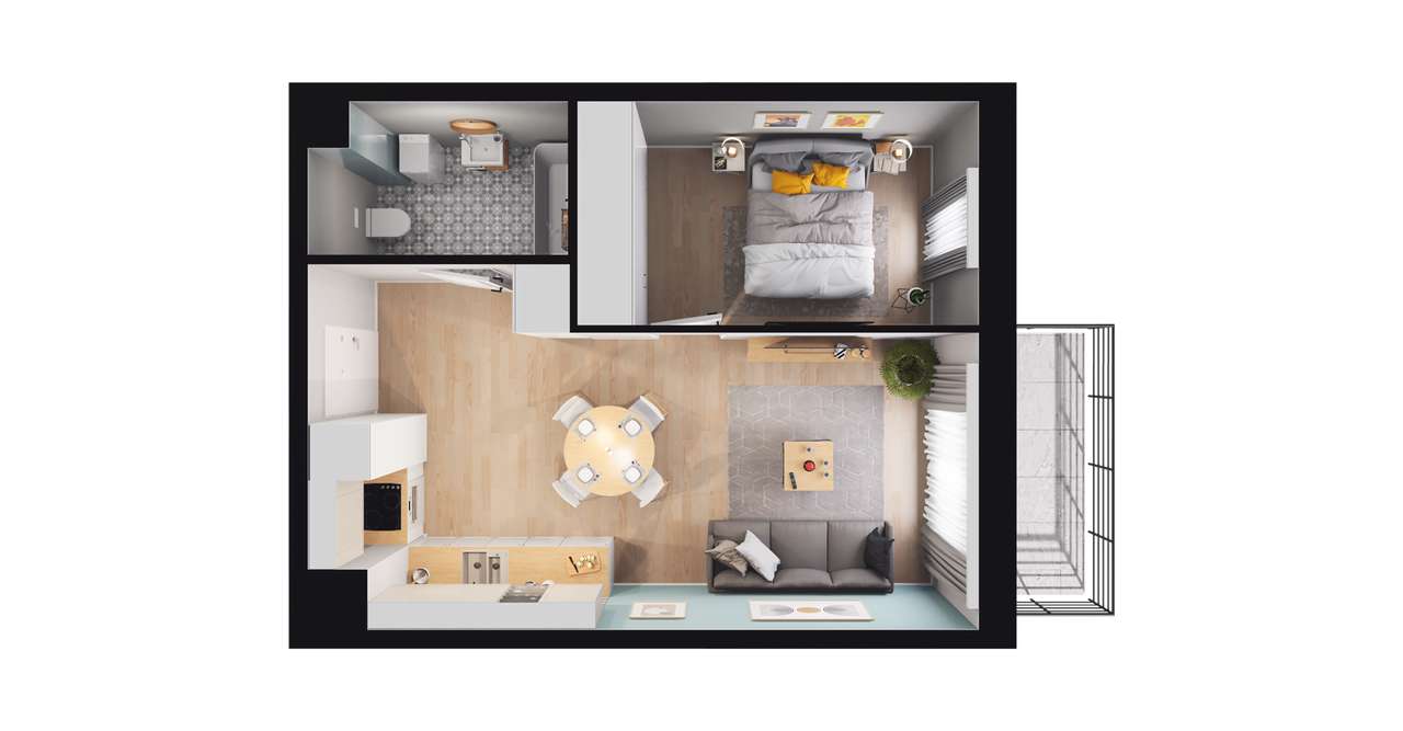 2-pokojowe mieszkanie 37m2 + balkon - Pełny obrazek: 2/8