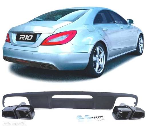 DIFUSOR PARA MERCEDES CLS C218 15-18 PRETO MATE + PONTEIRAS ESCAPE - 1