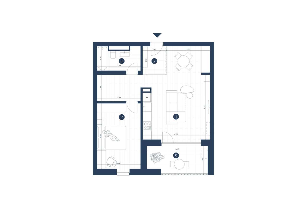 Apartament nou cu 2 camere - Imagine principală: 3/5