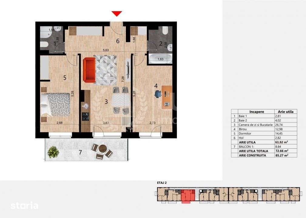 Apartament cu 3 camere | 59.83mp | Bloc nou | Etaj 1 | Garaj | Zorilor - Imagine principală: 5/12