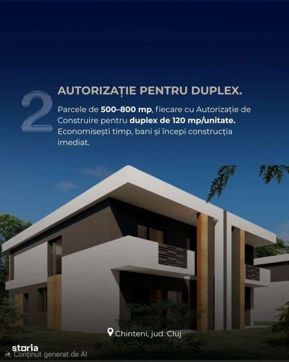 Teren autorizatie duplex, 500mp, utilitati, Chinteni - Imagine principală: 3/4