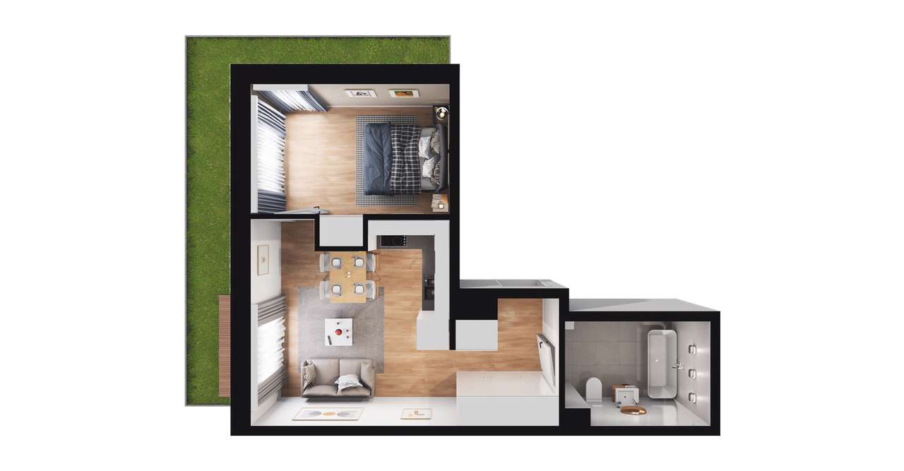 2-pokojowe mieszkanie 36m2 + ogródek - Pełny obrazek: 2/8