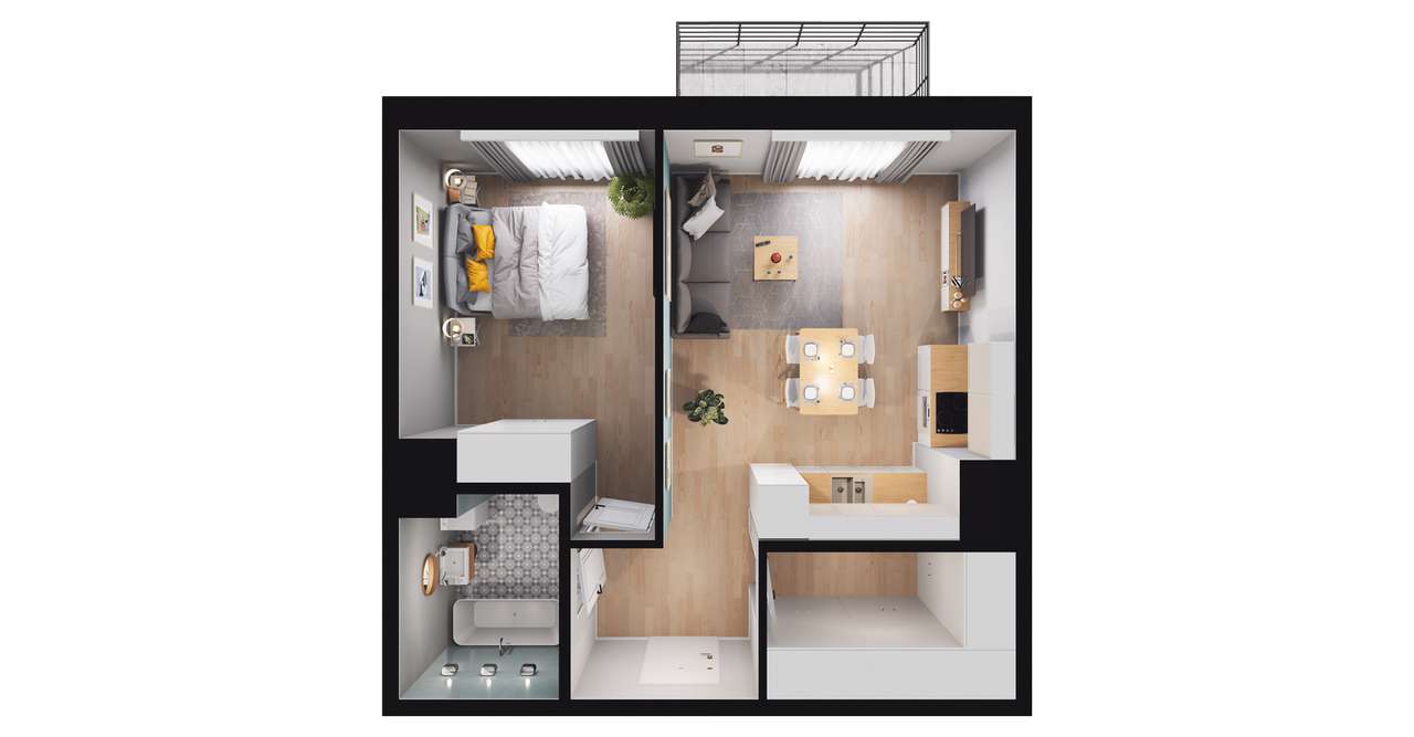 2-pokojowe mieszkanie 45m2 + balkon - Pełny obrazek: 2/8