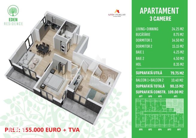 Apartamente 2 camere Otopeni, pompe caldura, piscina, parc-6