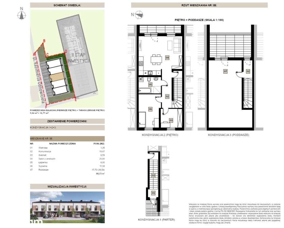 Dwupoziomowe mieszkanie balkon+taras 88.73 m²! - Altro
