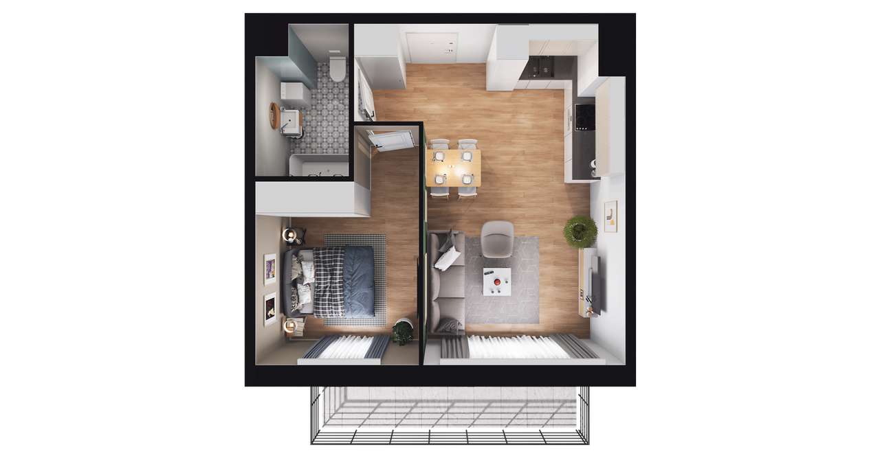 2-pokojowe mieszkanie 39m2 + balkon - Pełny obrazek: 2/8