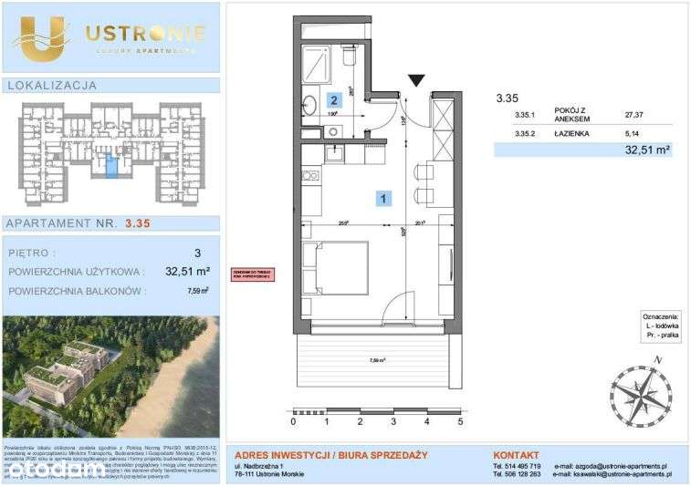 1-pokojowe mieszkanie 32m2 + balkon Bezpośrednio - Pełny obrazek: 2/7