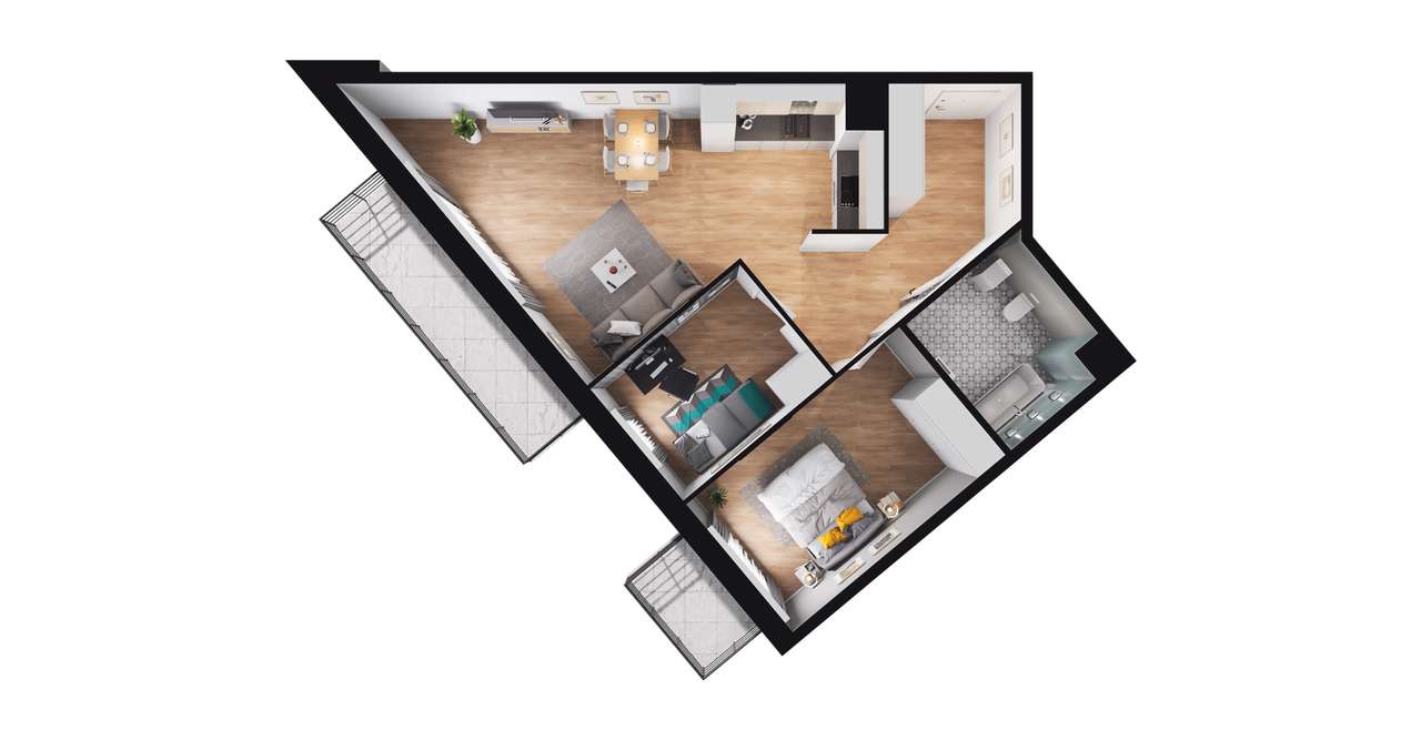 3-pokojowe mieszkanie 64m2 + 2 balkony - Pełny obrazek: 2/8