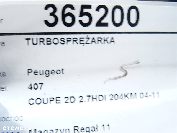 TURBOSPRĘŻARKA PEUGEOT 407 coupe (6C_) 2005 - 2022 2.7 HDi 150 kW [204 KM] olej napędowy 2005 - - 7