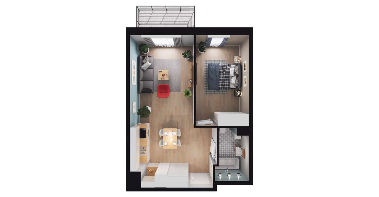 2-pokojowe mieszkanie 44m2 + balkon - Pełny obrazek: 2/8