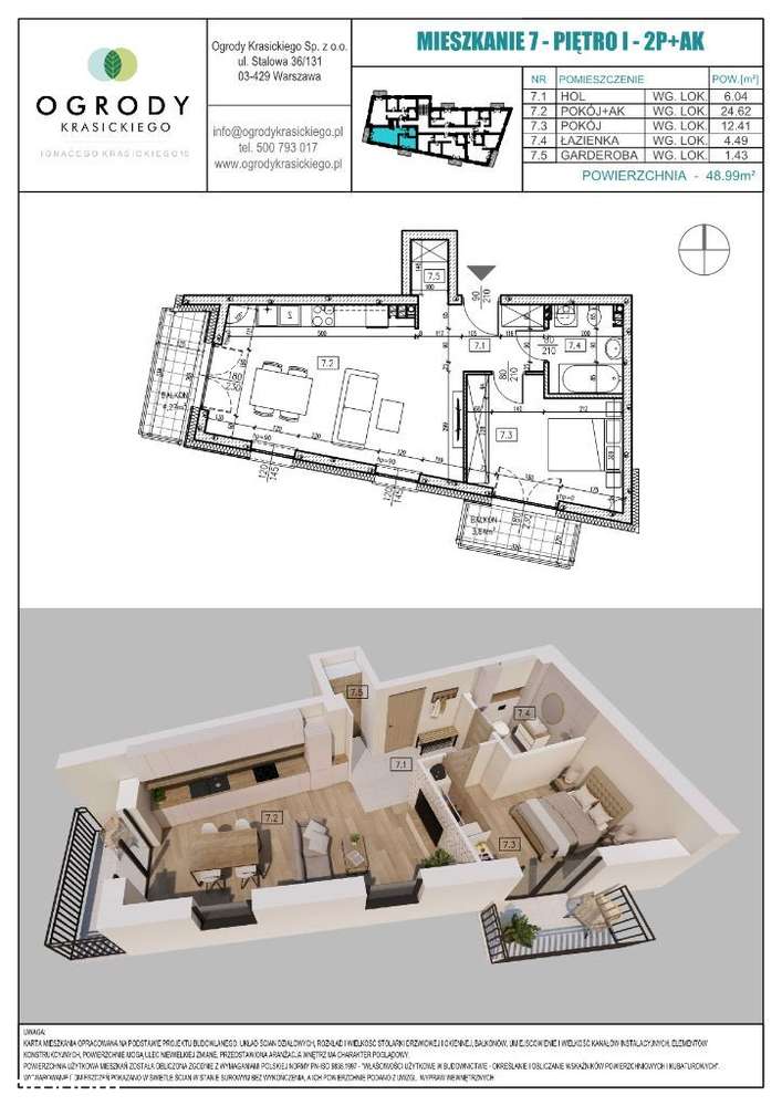 Mieszkanie z dwoma balkonami na I piętrze - Pełny obrazek: 2/12