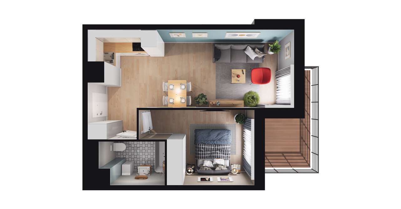 2-pokojowe mieszkanie 37m2 + balkon - Pełny obrazek: 3/9