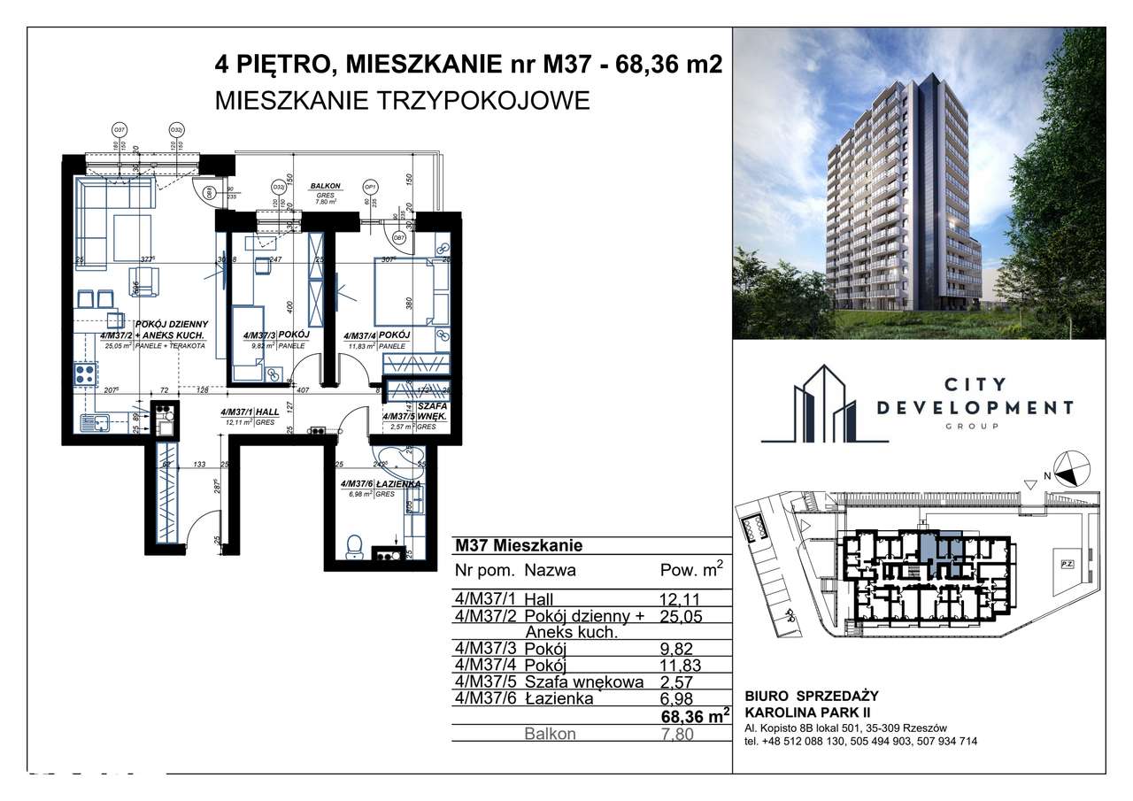 3-pokojowe mieszkanie 68m2 + balkon - Pełny obrazek: 2/7