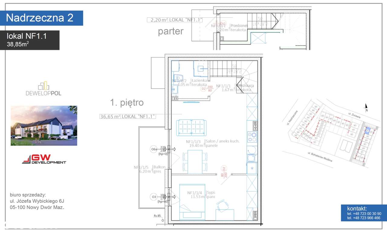 Nadrzeczna - 2 pokoje z dużym balkonem, piętro, zachód - Pełny obrazek: 3/8