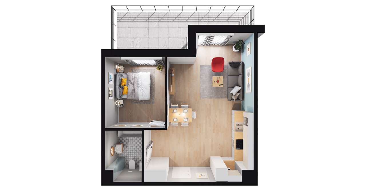 2-pokojowe mieszkanie 46m2 + balkon - Pełny obrazek: 2/8