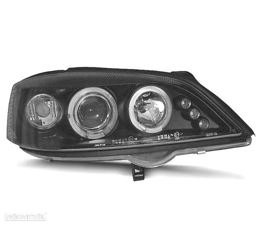 FARÓIS ANGEL EYES + LED PARA OPEL ASTRA 97-04 FUNDO PRETO - 1