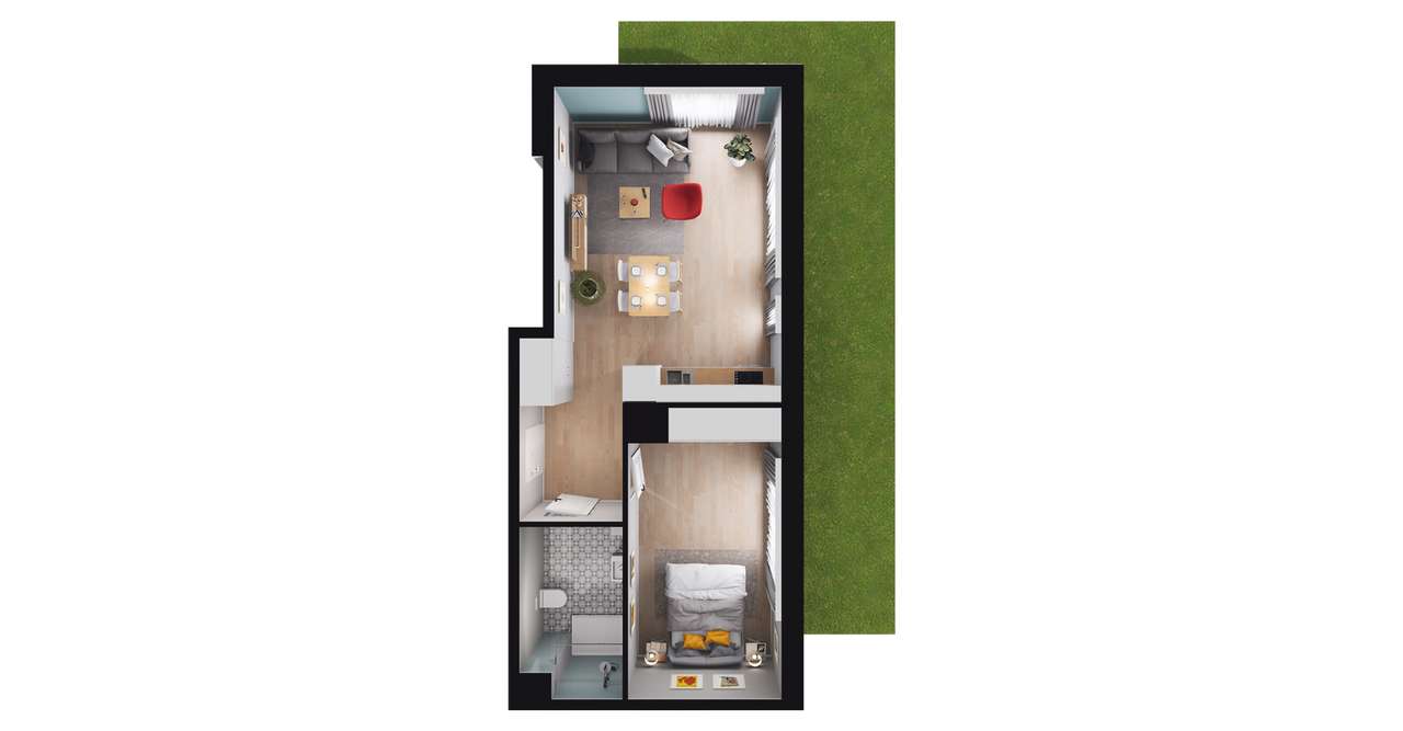 2-pokojowe mieszkanie 47m2 + ogródek - Pełny obrazek: 2/8