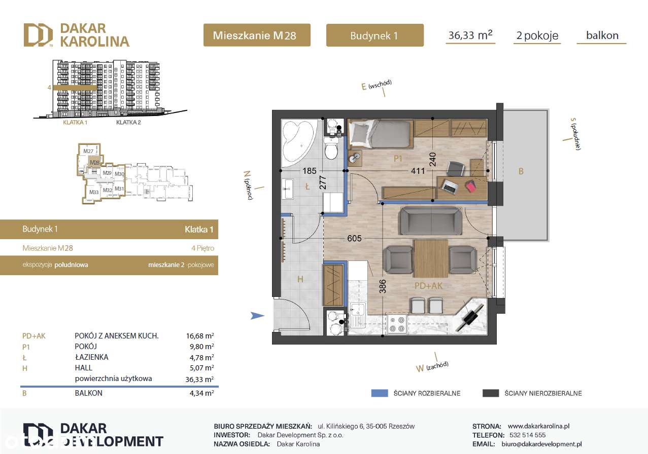 Mieszkanie 2-pokojowe - 36,33m2 Balkon |Winda |Dakar Karolina - Pełny obrazek: 1/6