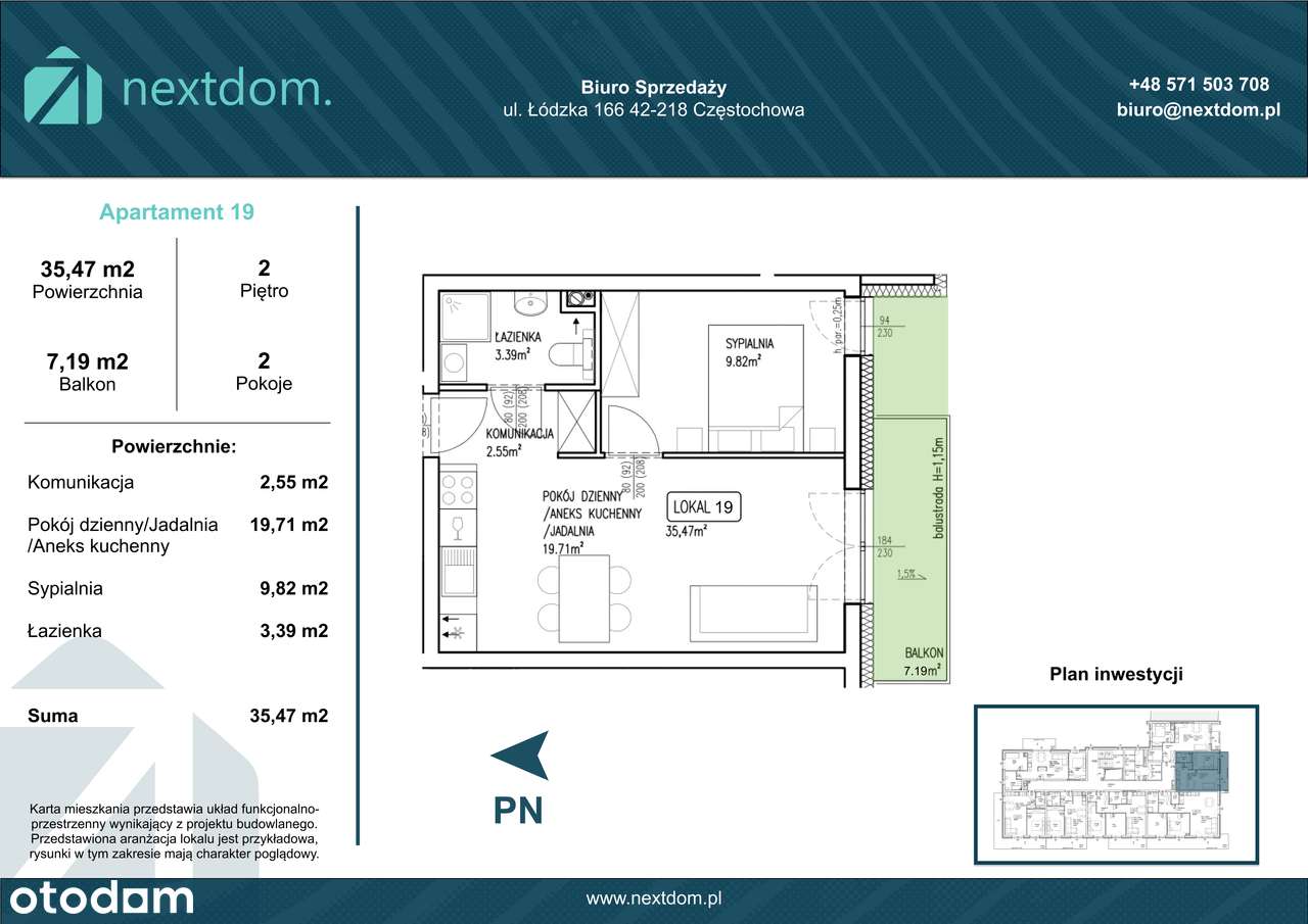 Apartament 19 - 35.47m2 + balkon 7.19m2 - Łódzka 166 Częstochowa - Pełny obrazek: 4/13