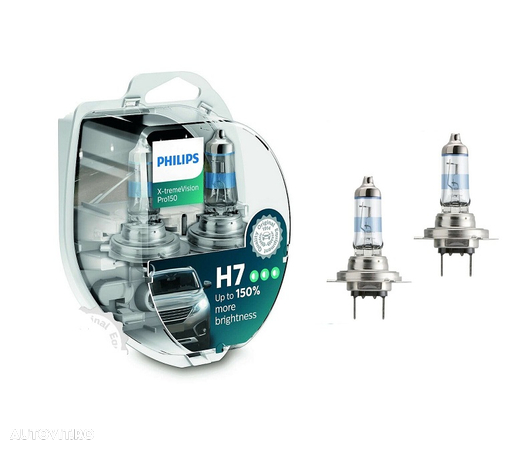 Set 2 becuri auto cu halogen pentru far Philips X-tremeVision Pro150 H7 12V 55W PX26D - 3400K; 1500lm 12972XVPS2 - 1