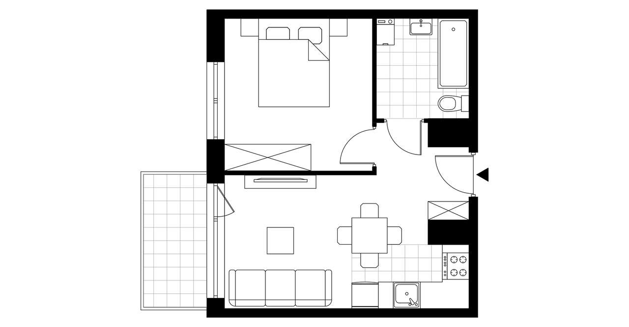 2-pokojowe mieszkanie 36m2 + balkon - Pełny obrazek: 2/7