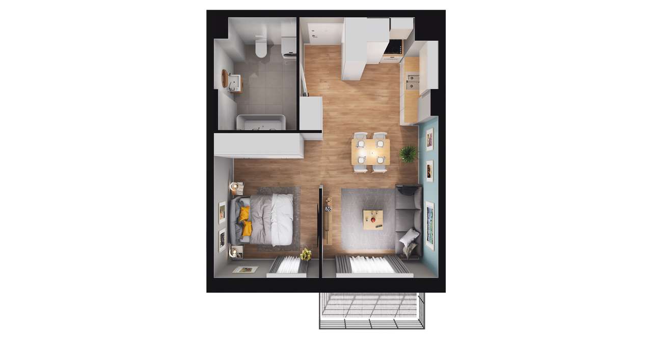 1-pokojowy apartament inwestycyjny 39m2 + balkon - Pełny obrazek: 2/8