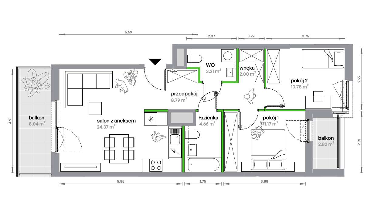 Apartament w TOP lokalizacji przy METRZE, piękny układ! - Pełny obrazek: 2/7