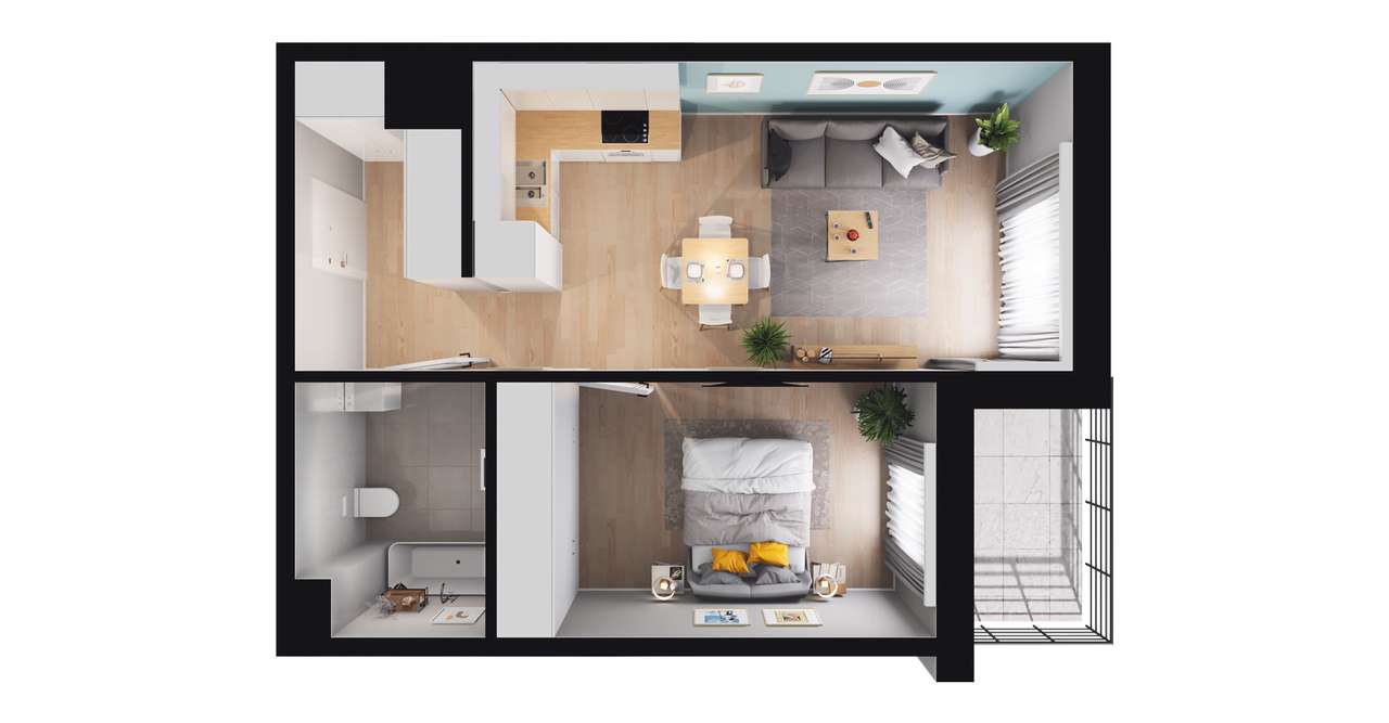 2-pokojowe mieszkanie 41m2 + balkon Bezpośrednio - Pełny obrazek: 2/8