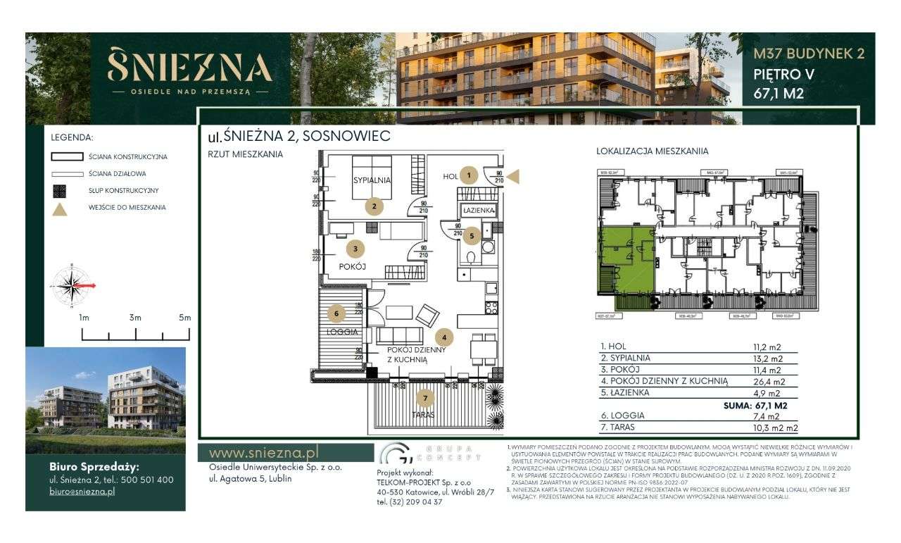 Mieszkanie 3 pok. Loggia 7,4m2 i Taras 10,3m2 !!! - Pełny obrazek: 2/9